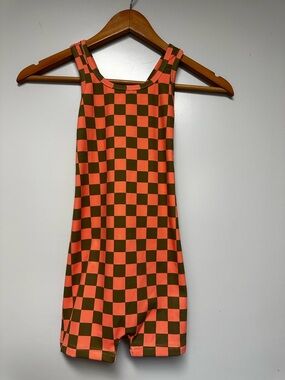 (NEW) Little Wedgies - peachy checker romper (7/8)